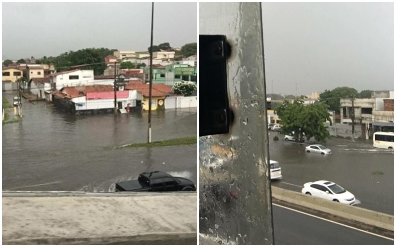 Chuva forma "rio" nas imediações da Arena das Dunas; já são 51 mm em 24 horas - Agora RN