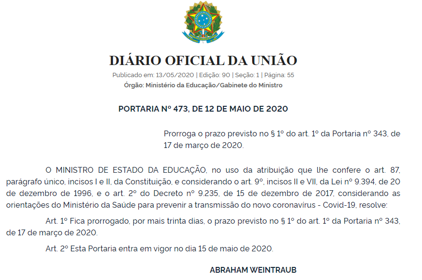 MEC prorroga suspensão das aulas até 15 de junho em todo o Brasil - Agora RN
