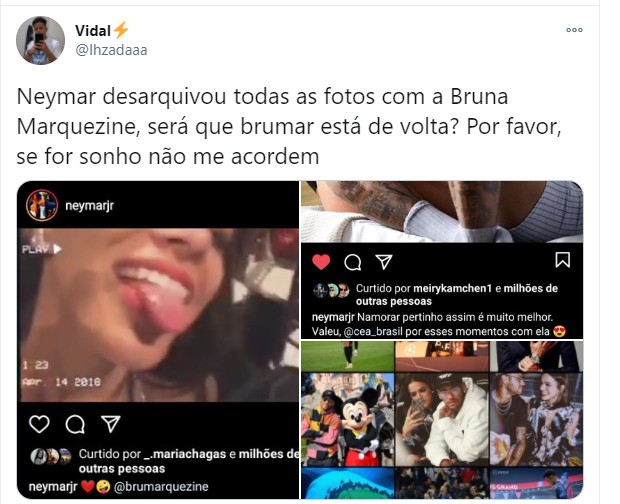 Neymar desarquiva fotos com bruna marquezine e fãs comemoram: “meu brumar tá vivo”