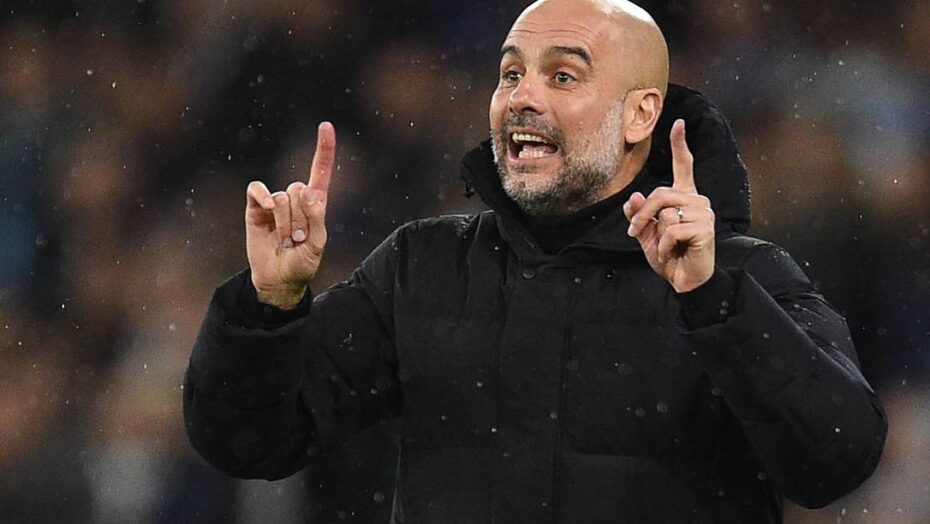 98482309 Manchester Citys Spanish manager Pep Guardiola gestures on the touchline during the UEFA C