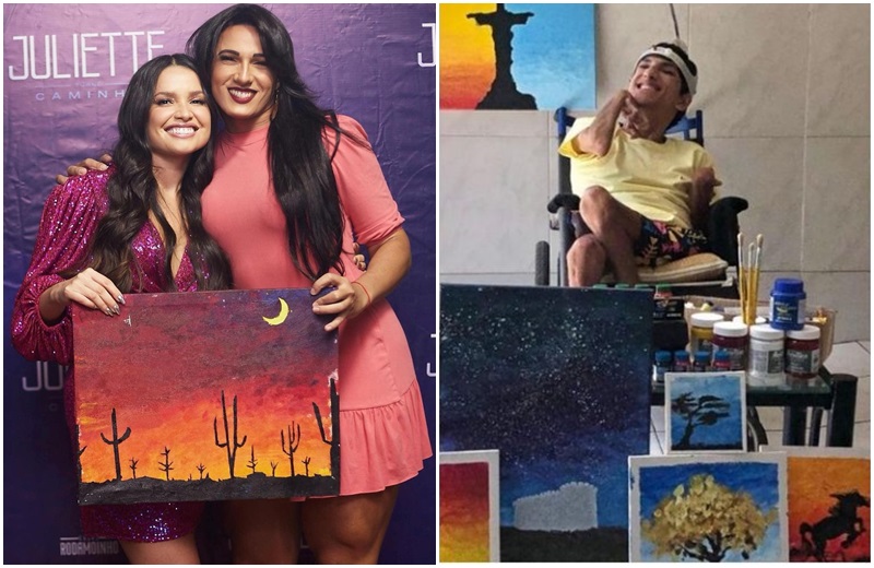 Fã de Juliette, artista potiguar com paralisia pinta “cactos” em quadro