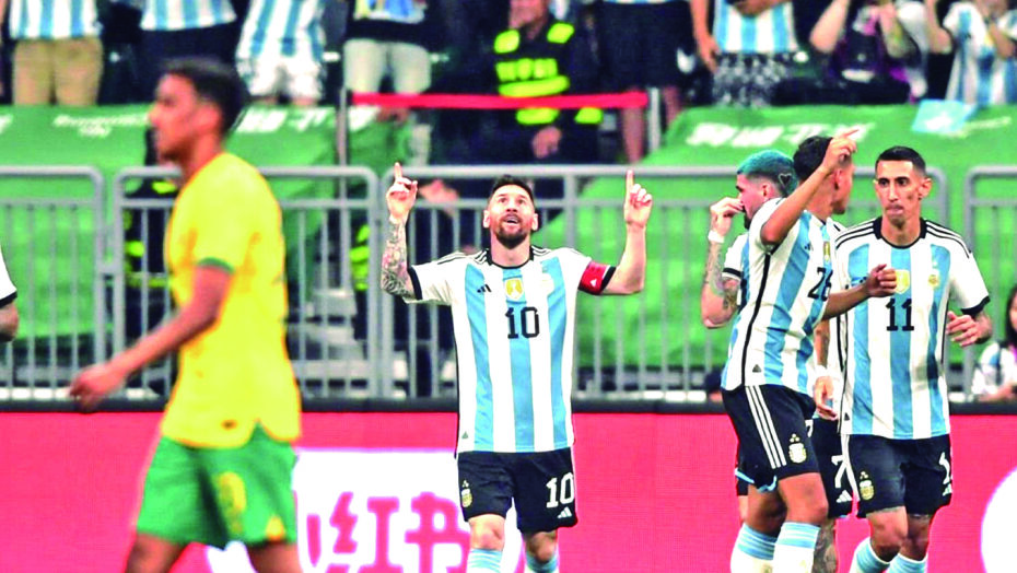 Messi comemora gol mais rápido da carreira contra Austrália em amistoso disputado em Pequim / Foto: Divulgação