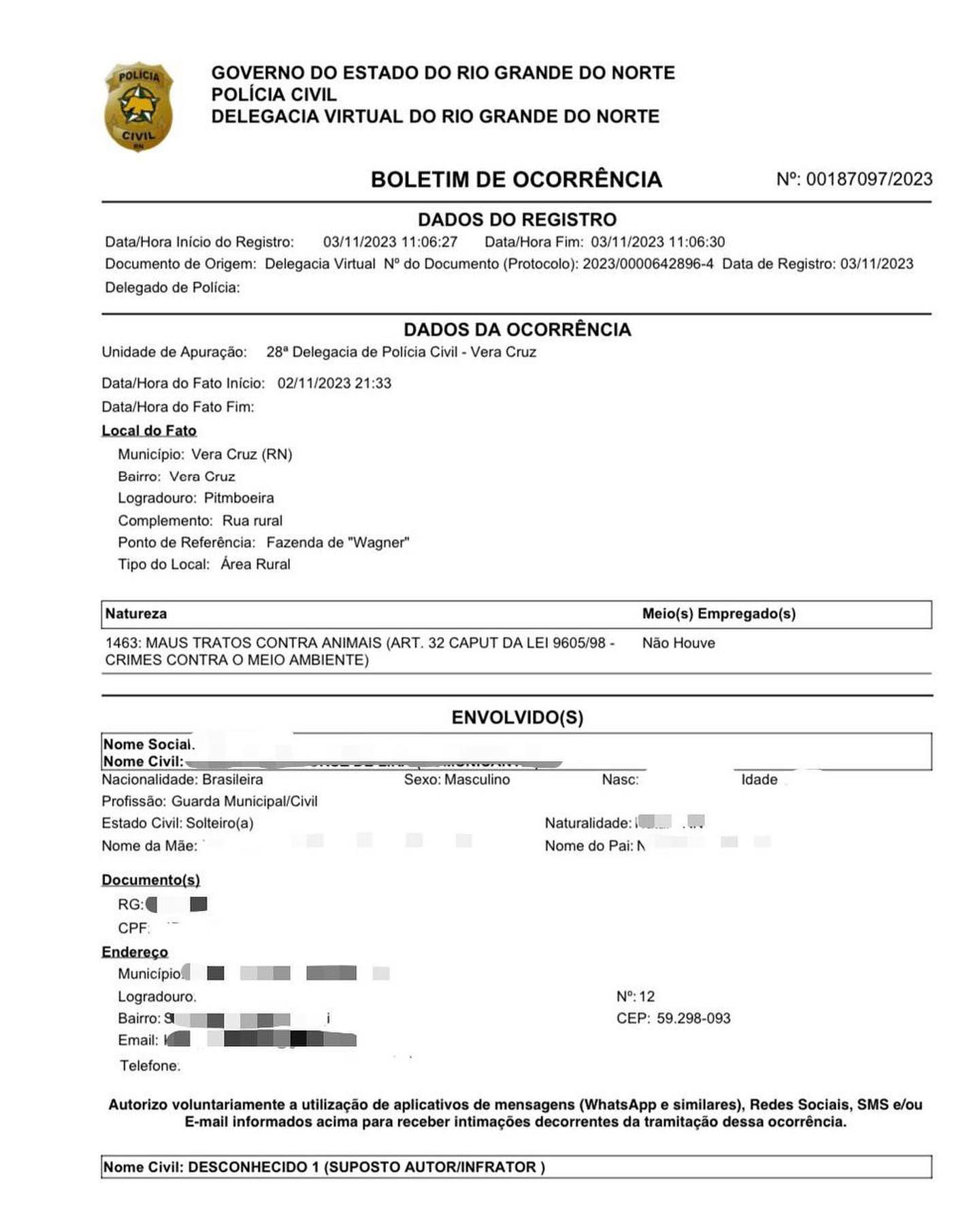 Boletim de ocorrência por maus-tratos ao jumento foi aberto. Foto: reprodução. Boletim de Ocorrência por maus-tratos ao jumento foi aberto. Foto: Reprodução.