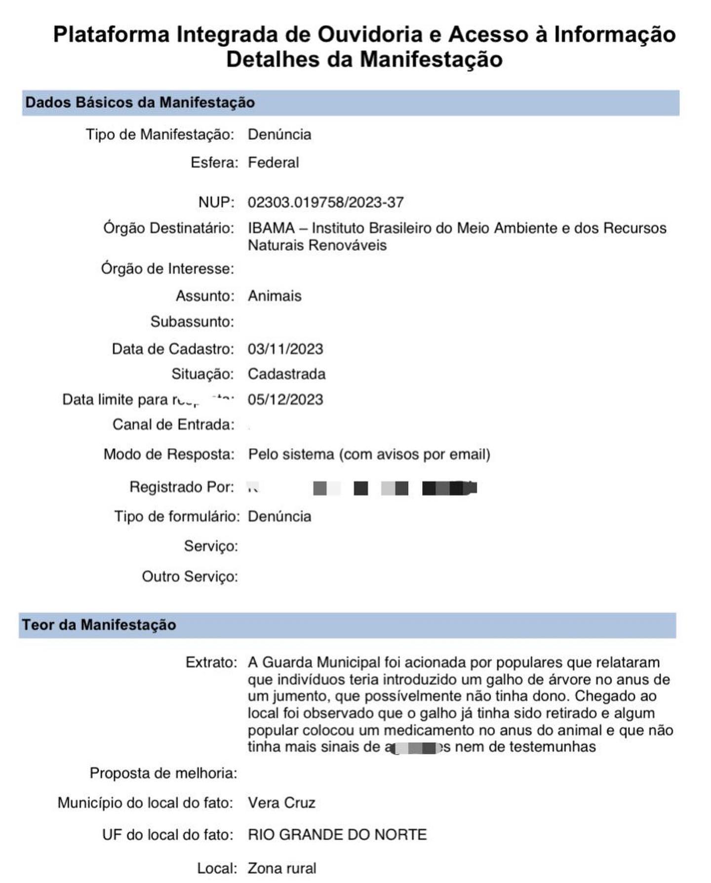 Boletim de ocorrência por maus-tratos ao jumento foi aberto. Foto: reprodução. Boletim de Ocorrência por maus-tratos ao jumento foi aberto. Foto: Reprodução.