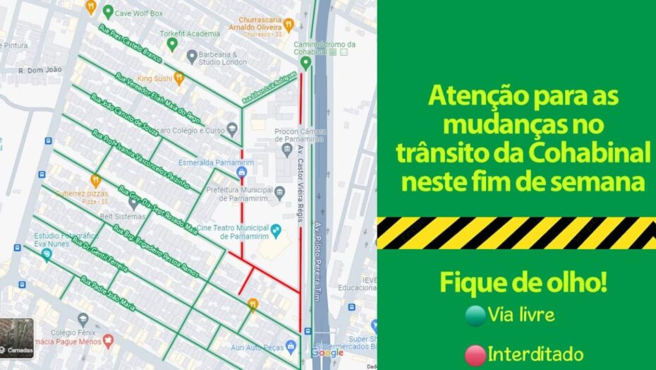 Trânsito da cohabinal, em parnamirim, passa por mudanças neste final de semana | notícias do rio grande do norte Rota recomendada pela prefeitura de PaRio Grande do Norteamirim / Foto: reprodução