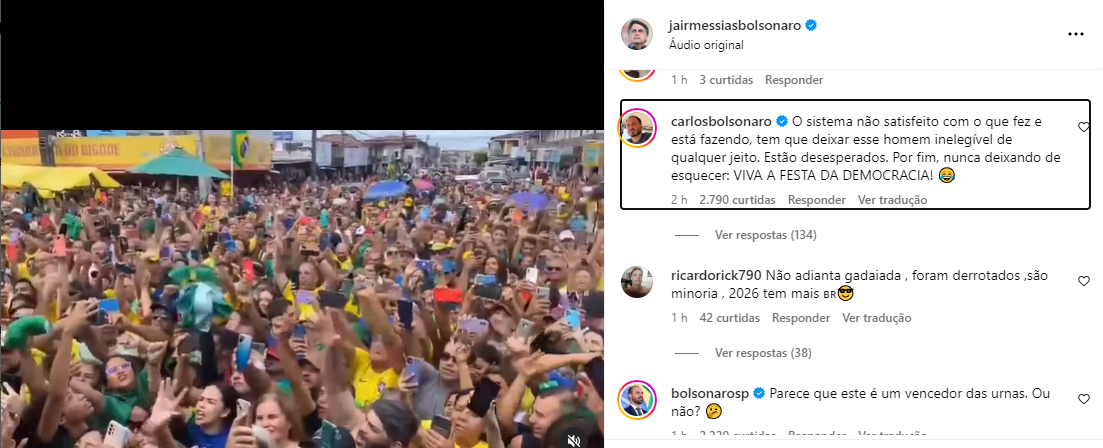 Filhos de bolsonaro comentam encontro do pai em parnamirim. Foto: reprodução. Filhos de Bolsonaro comentam encontro do pai em PaRio Grande do Norteamirim. Foto: Reprodução.