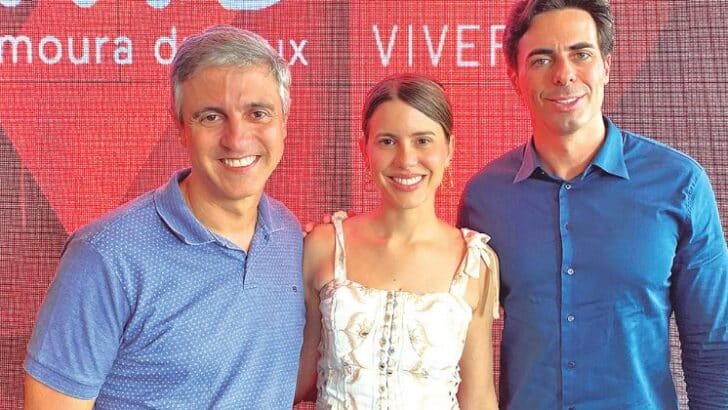 Homero Moutinho, Duda Dubeux e Diego Villar, executivos da Moura Dubeux na apresentação do Trairi 517