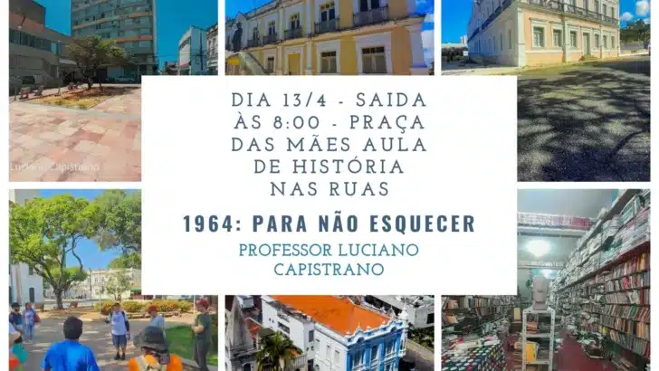 Aula gratuita "História nas Ruas: 60 anos do Golpe Civil MIlitar de 64" será realizada sábado (13)