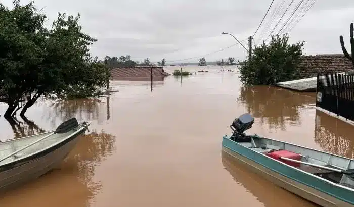 Cheia do rio Taquari, no Rio Grande do Sul, registrada na cidade de Taquari (RS). Foto: Divulgação/Prefeitura de Taquari