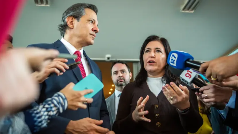 ministra do Planejamento e Orçamento, Simone Tebet, e o ministro da Fazenda, FeRio Grande do Norteando Haddad / Foto: Diogo Zacarias