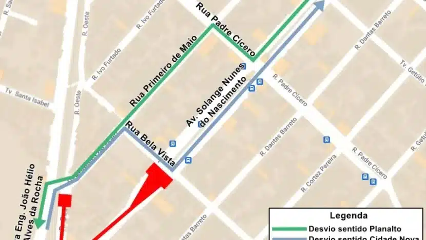 Ruas, avenidas e transporte público têm alterações nesta quinta 13 para obras do Pontilhão de Cidade Nova