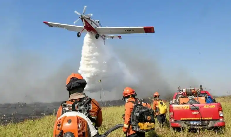 Bombeiros tentam controlar fogo. Foto: Bruno Rezende/GoveRio Grande do Norteo do MS.