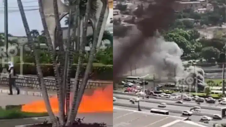 Servidores da UFRN queimam pneus durante protesto na marginal da BR-101