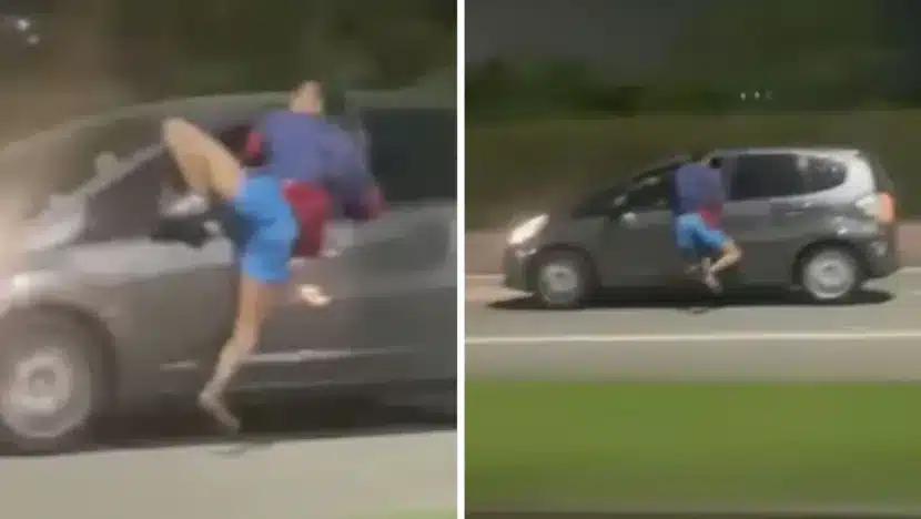 Suspeito de roubo fica pendura em carro em alta velocidade / Foto: reprodução