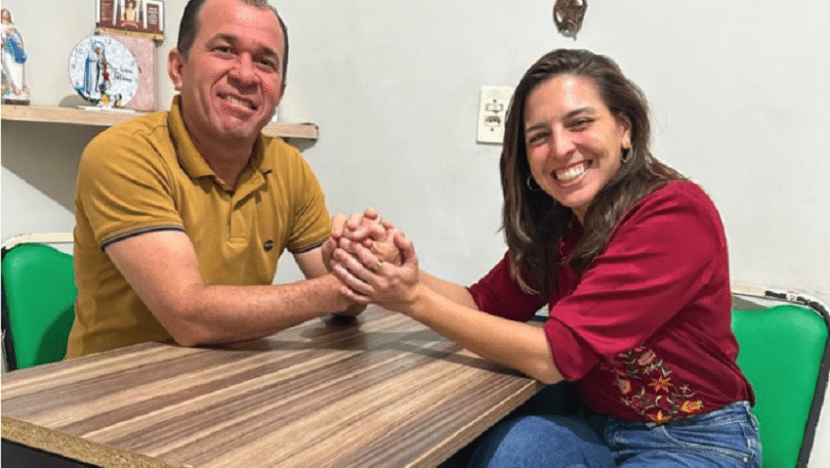 Natália Bonavides (PT) com seu vice, Milklei Leite (PV) / Foto: reprodução