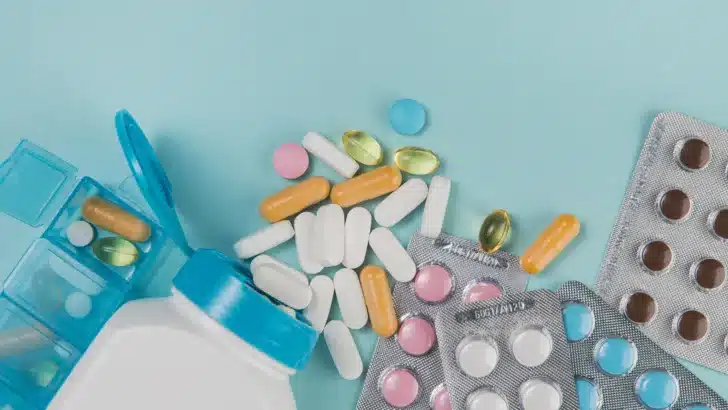 top view variety medicine tablets