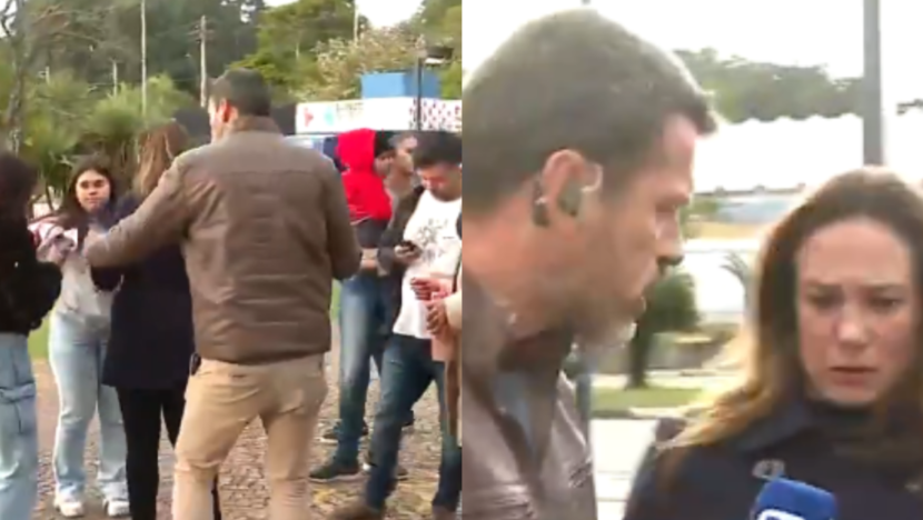 Repórter da Band empurra joRio Grande do Nortealista da Record durante transmissão ao vivo em São Paulo - Foto: Reprodução