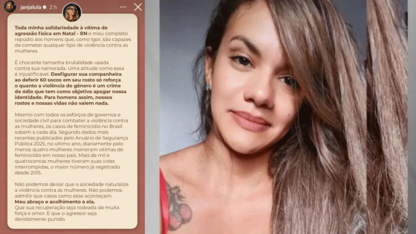 Janja se manifesta após agressão contra mulher em Natal: “Não podemos naturalizar a violência contra as mulheres” - Foto: Reprodução/Instagram
