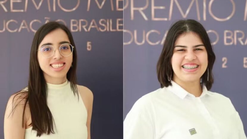 Estudantes do rn conquistam prêmio nacional do mec por alto desempenho na redação no enem | notícias do rio grande do norte Ana Clara de Oliveira, de Natal, e Cláudia Raiane Sousa de Oliveira, de Mossoró, receberam o Prêmio MEC da Educação Brasileira — Foto: MEC/Divulgação