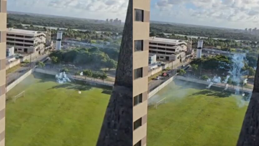 Torcedores do ABC atiram fogos de artifício dentro de centro de treinamento