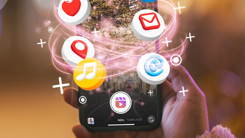 hand holding smartphone social media concept