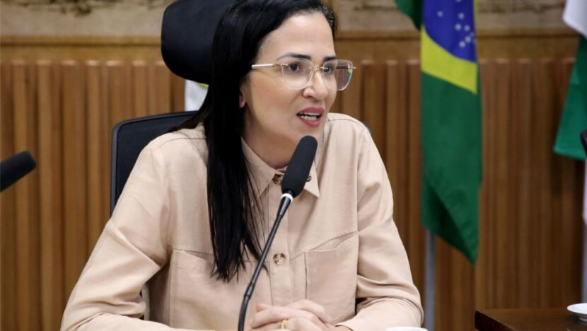 Vereadora Camila Araújo fala ao microfone no plenário da Câmara Municipal de Natal