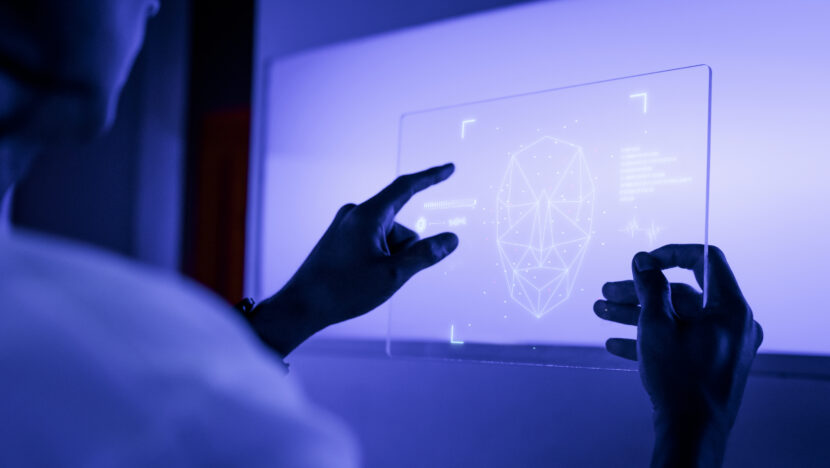 designer using transparent digital tablet screen futuristic technology