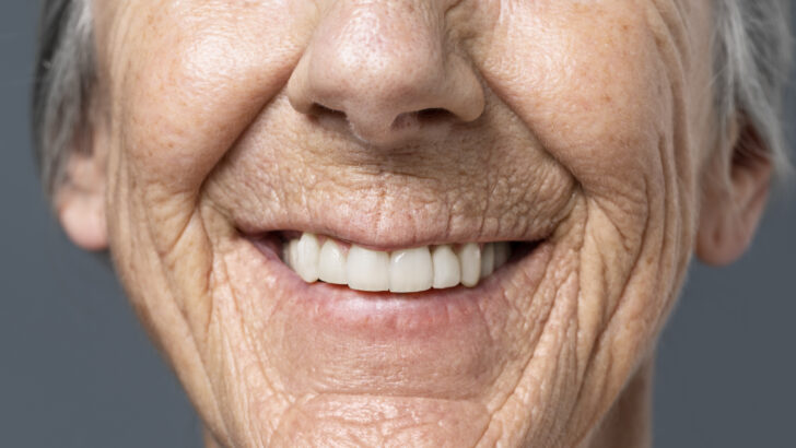 front view senior woman skin texture