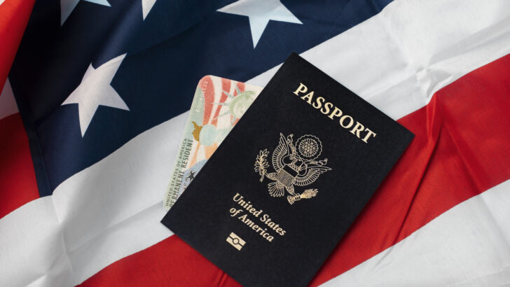 flat lay green card passport