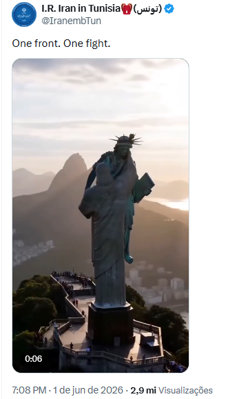 Cristo redentor e estátua da liberdade lutam em nova propaganda de guerra do irã | notícias do rio grande do norte image