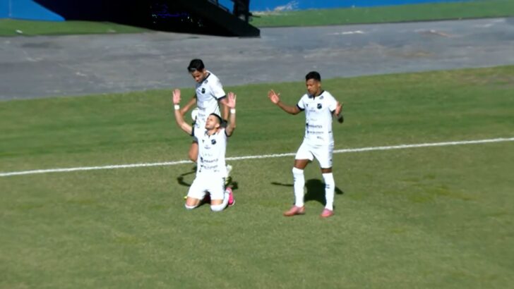 Luiz FeRio Grande do Norteando comemora o gol do ABC contra o Nacional-AM pelas quartas de final da Série D