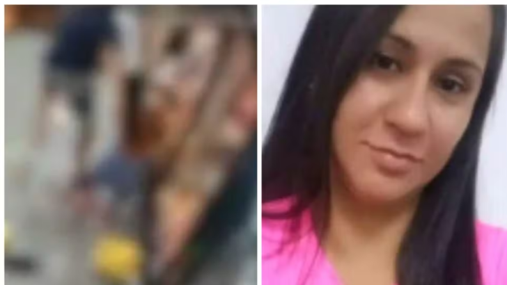 Montagem mostra o momento do ataque em supermercado e uma foto de Angelita Manoela Rodrigues
