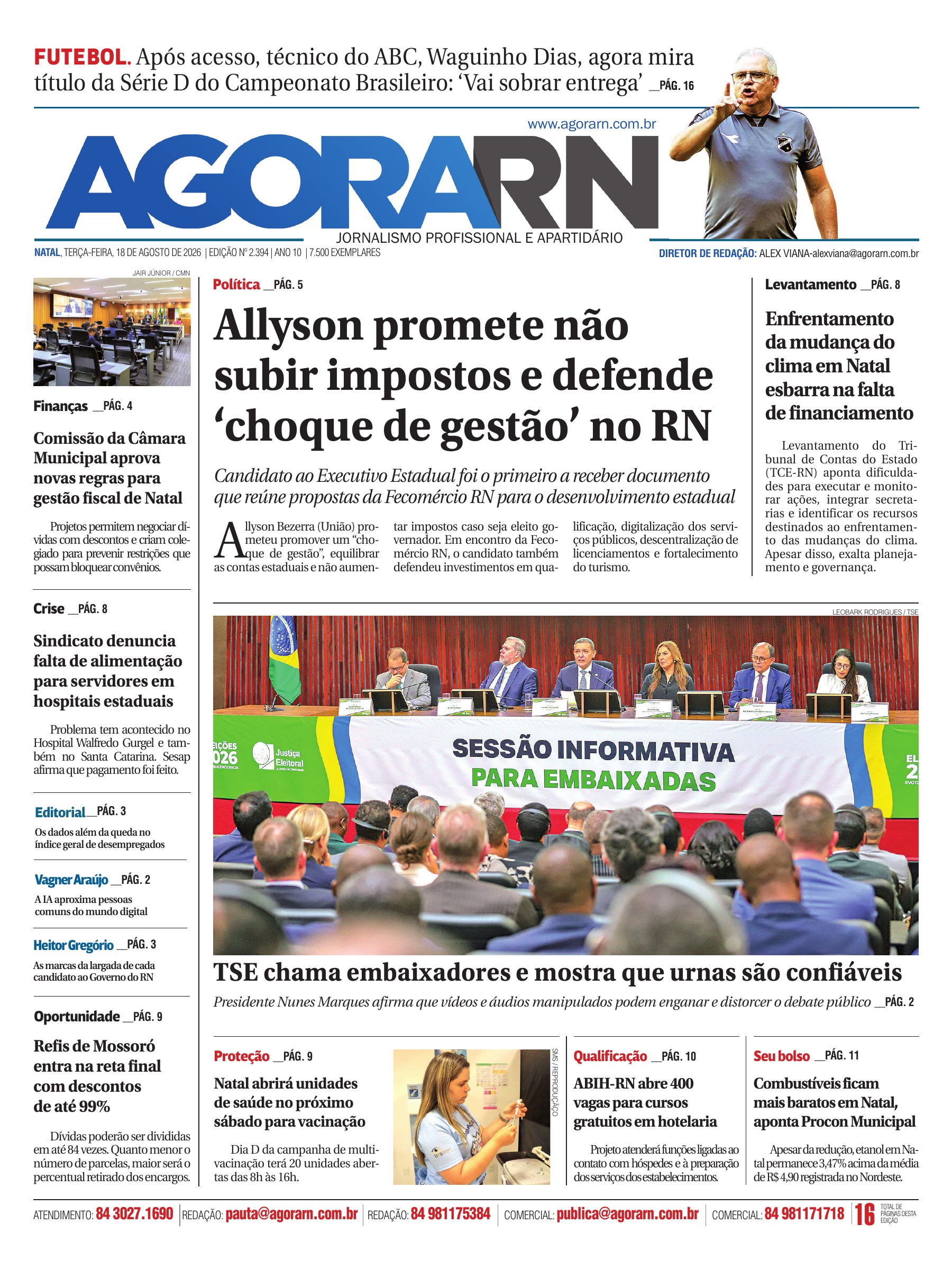 Capa da edição 2.394 do Agora RN, de 18 de agosto de 2026