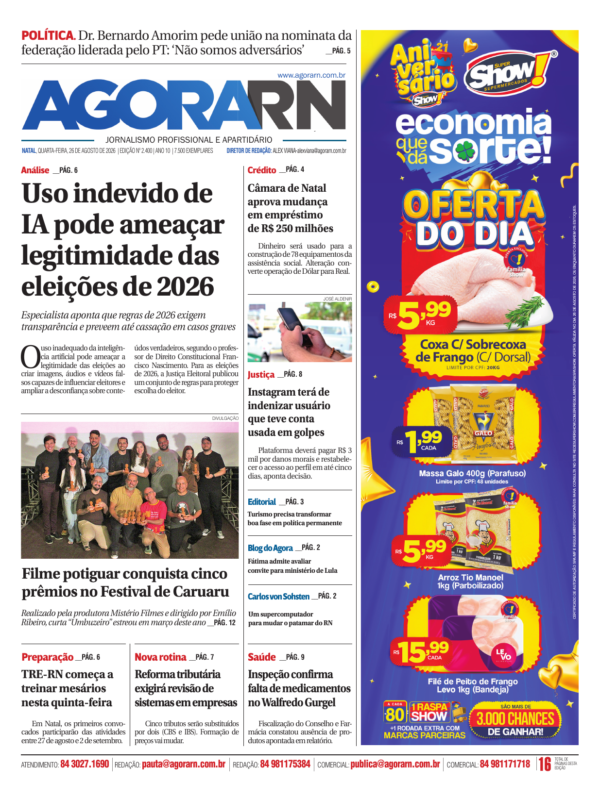 Capa da edição 2.400 do jornal Agora RN