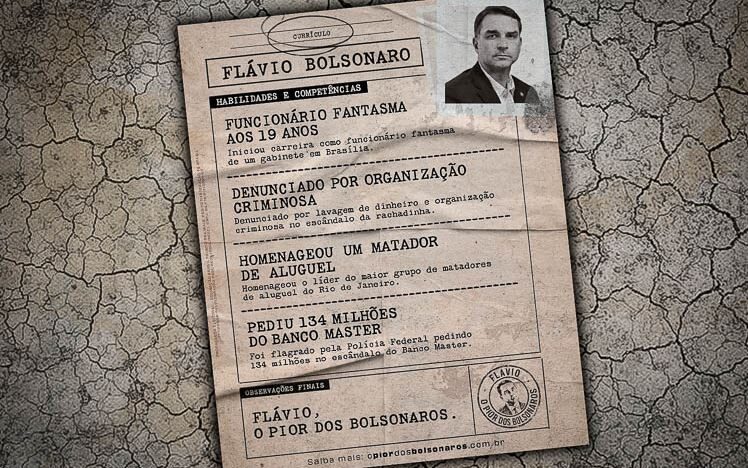 Reprodução de peça de propaganda eleitoral com texto simulando um currículo de Flávio Bolsonaro
