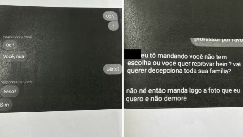 Imagem mostra mensagens enviadas pelo professor à aluna