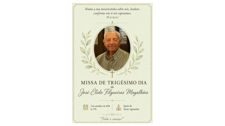 Convite para missa de trigésimo dia de José Elido Filgueiras Magalhães