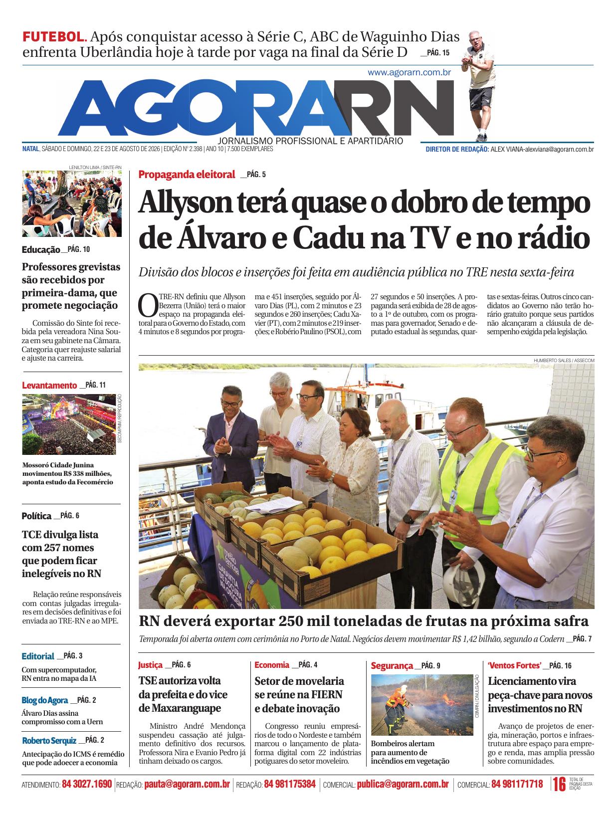 Capa da edição impressa 2.398 do Agora RN
