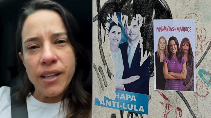 Montagem mostra Raquel Lyra e cartazes anônimos com acusações contra a governadora