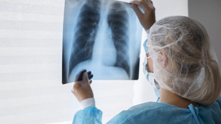side view doctor checking radiography