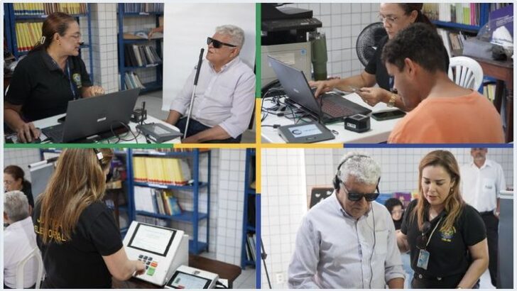 Pessoas com deficiência visual recebem atendimento e conhecem recursos de acessibilidade da urna eletrônica