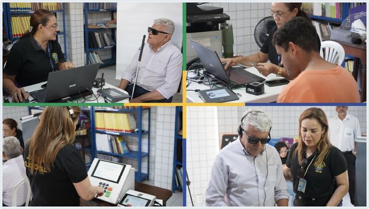 Pessoas com deficiência visual recebem atendimento e conhecem recursos de acessibilidade da urna eletrônica