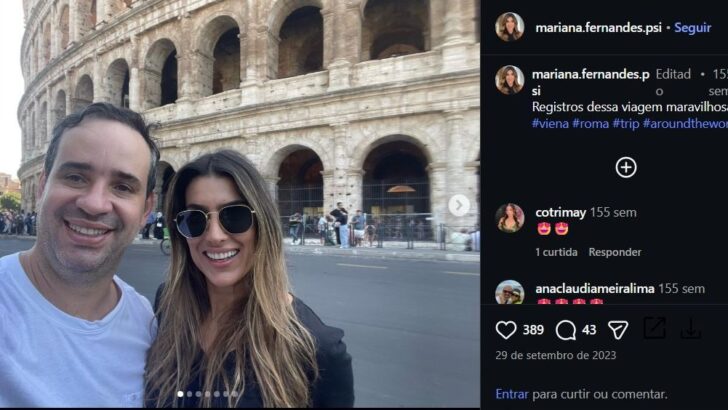 Cadu de Lula ao lado da namorada durante viagem a Roma
