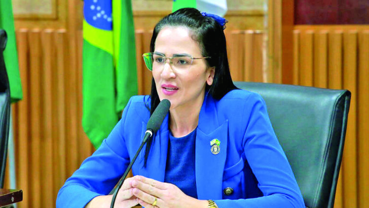 Camila Araújo fala ao microfone na Câmara Municipal de Natal