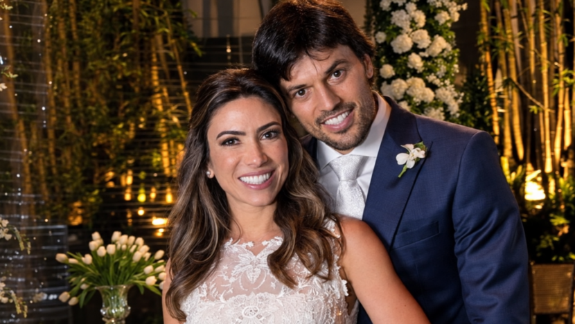 Patrícia Abravanel e Fábio Faria durante o casamento do casal