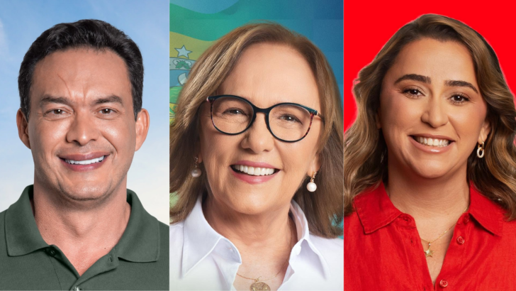 Styvenson Valentim, Zenaide Maia e Samanda em montagem sobre pesquisa Exatus para o Senado no Rio Grande do Norte