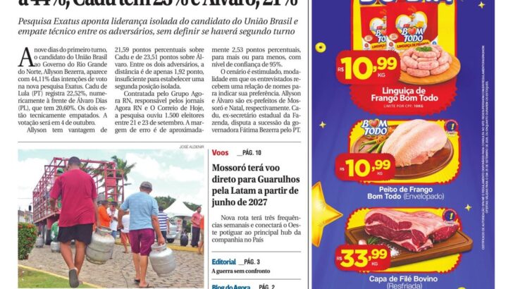 Capa da edição 2.422 do jornal Agora RN, de 25 de setembro de 2026