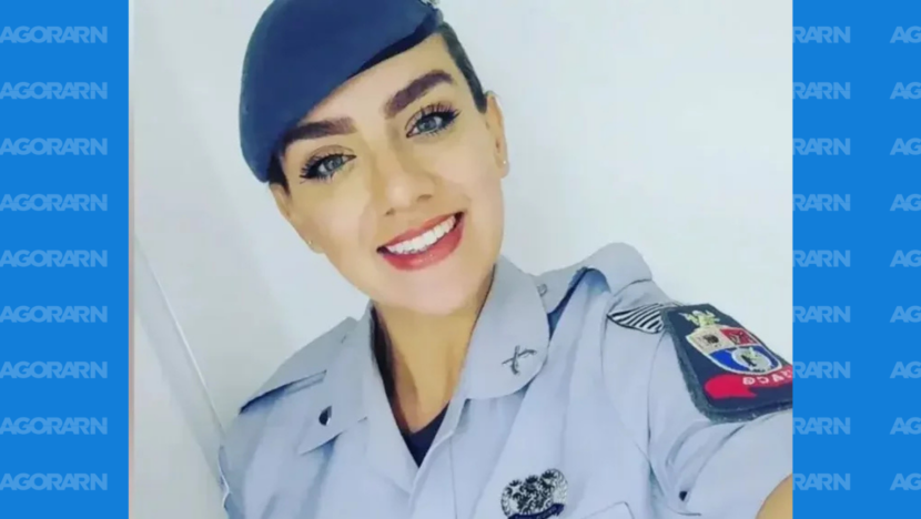 Fotografia de Gisele Alves Santana usando uniforme da Polícia Militar
