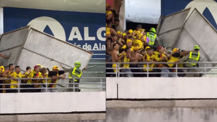 Imagem mostra confronto entre a polícia e torcedores