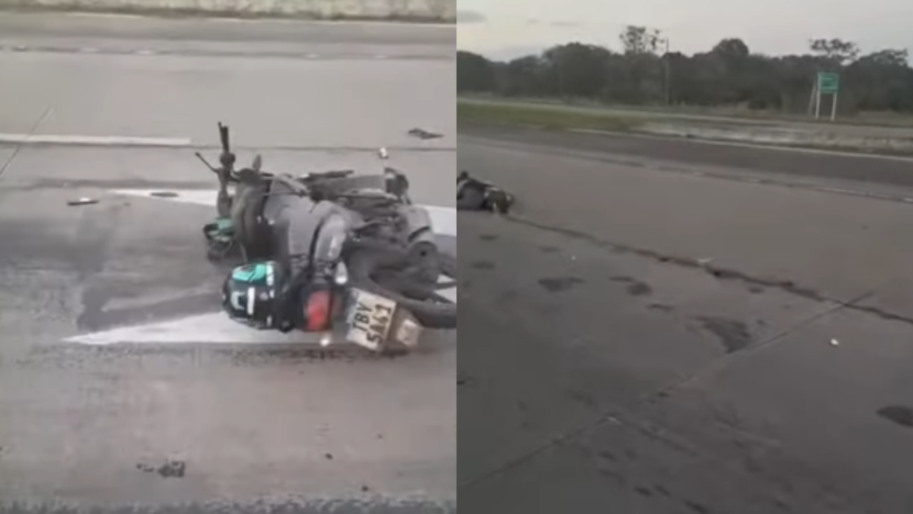Destroços da motocicleta ficaram espalhados pela BR-101 após a colisão que matou um trabalhador de aplicativo de 42 anos em São José de Mipibu - Foto: Reprodução/ TV Ponta Negra
